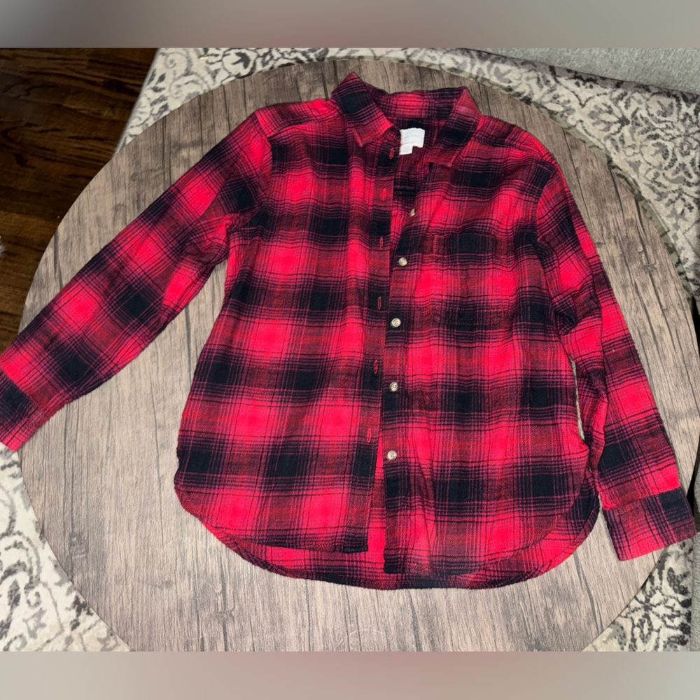 American Eagle Ahh-mazingly Soft Boyfriend Fit Red & Black Plaid Long Sleeve L